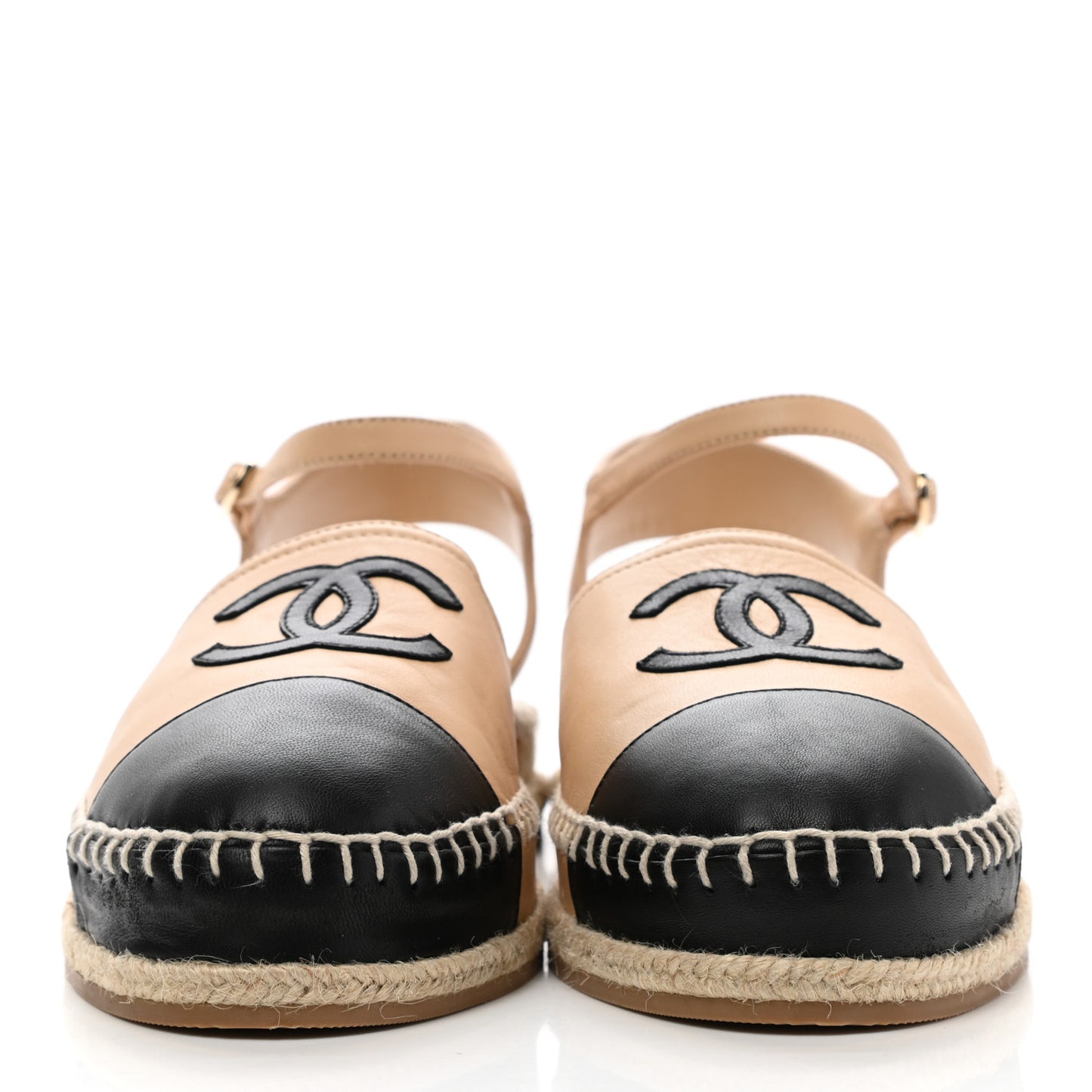 Lambskin Cap Toe CC Espadrille Sandals 40 Beige Black