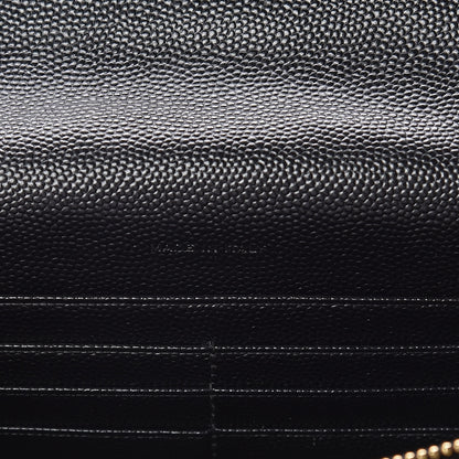 Saint Laurent Grain De Poudre Matelasse Chevron Monogram Envelope Chain Wallet Black 7 of 9