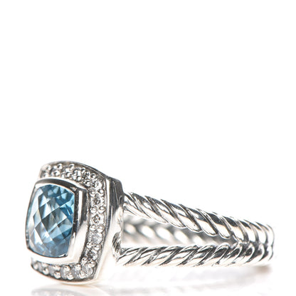David Yurman Sterling Silver Diamond Blue Topaz 7mm Petite Albion Ring 54 7 3 of 5