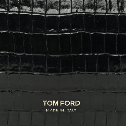 Tom Ford Calfskin Crocodile Embossed Small Zip Belt Bag Black 7 of 9