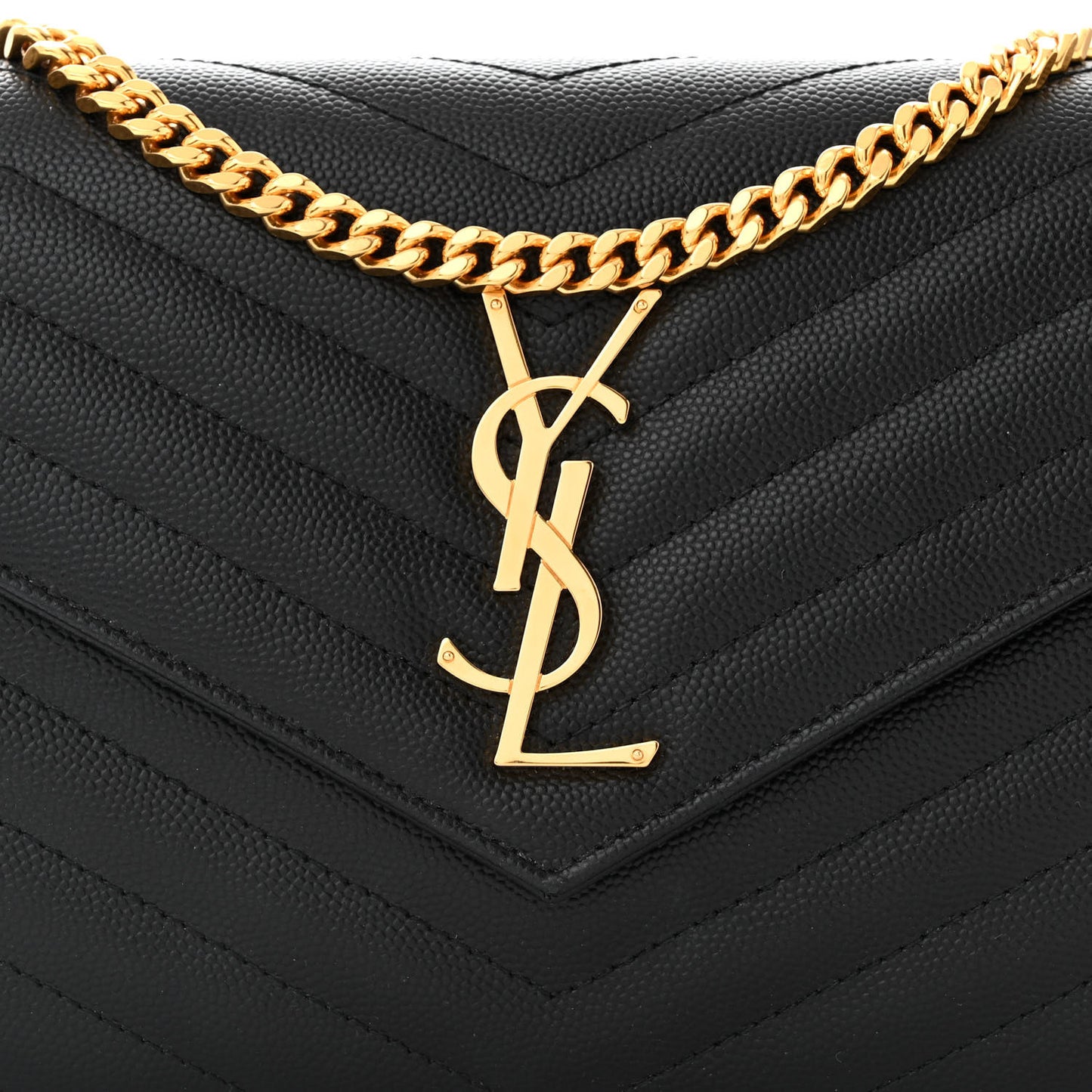 Grain De Poudre Matelasse Chevron Monogram Chain Wallet Black