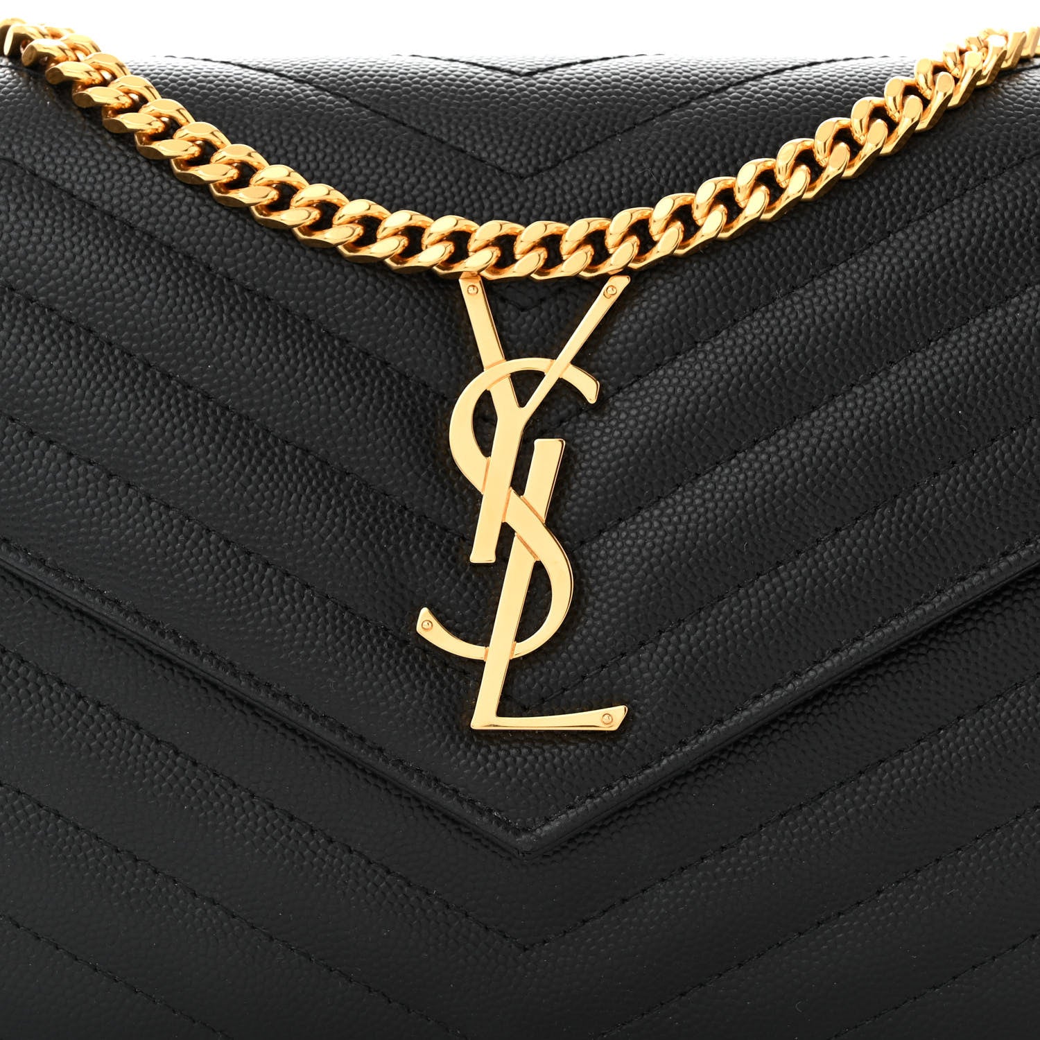 Saint Laurent Grain De Poudre Matelasse Chevron Monogram Chain Wallet Black 8 of 10
