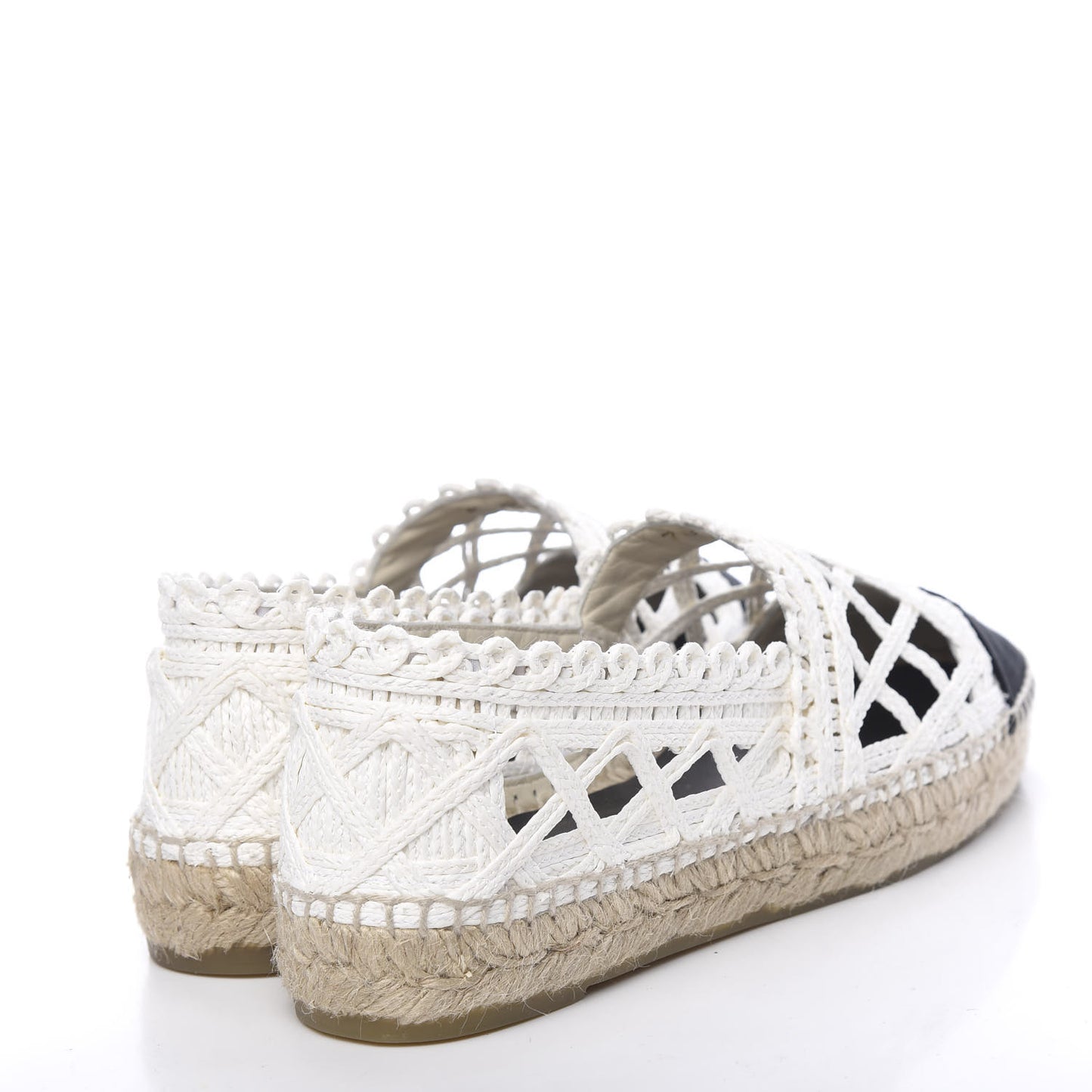 Woven Fabric Grosgrain CC Espadrilles 38 White Black