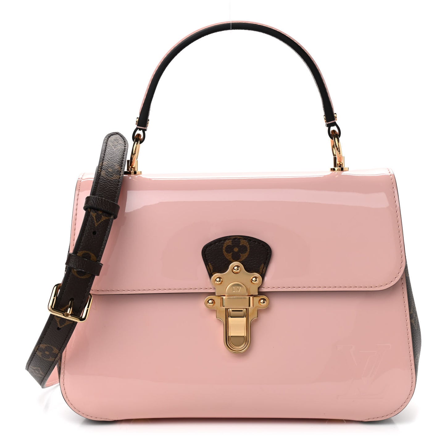 Patent Calfskin Monogram Cherrywood PM Rose Ballerine