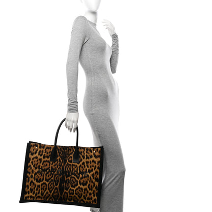 Saint Laurent Canvas Calfskin Leopard Print Rive Gauche Noe Tote Natural Black 2 of 11