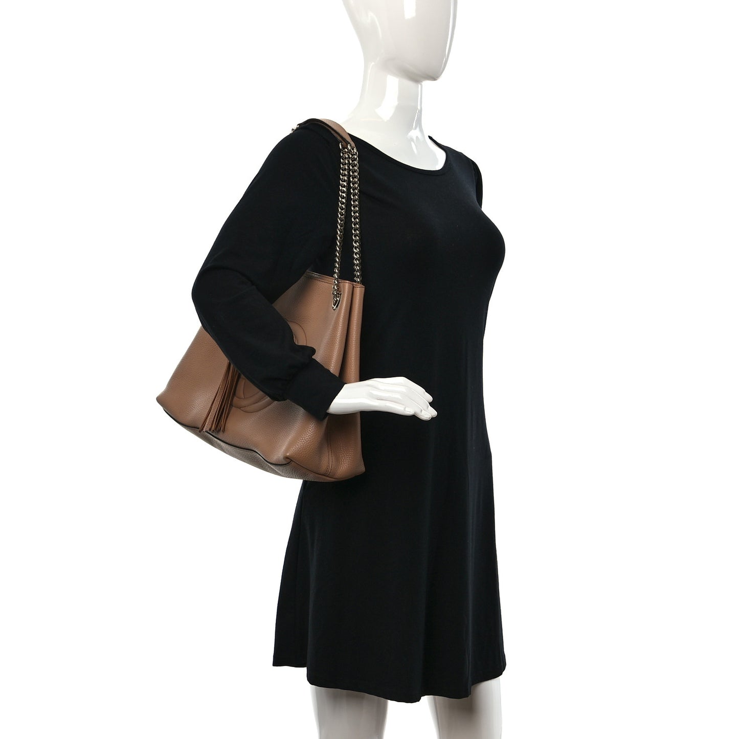 Pebbled Calfskin Medium Soho Chain Shoulder Bag Camelia