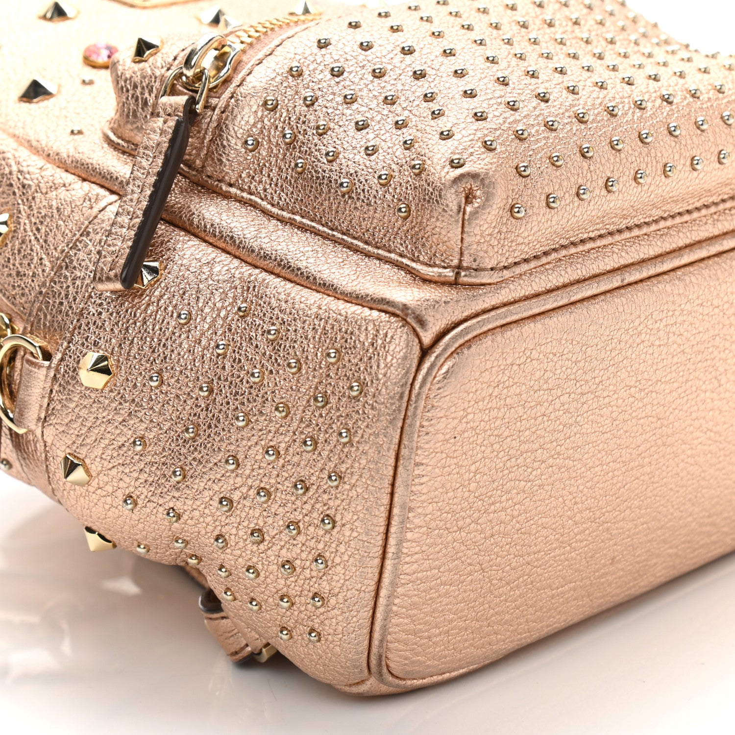 MCM Metallic Calfskin Stud X-Mini Stark Bebe Boo Backpack Champagne Gold 10 of 12