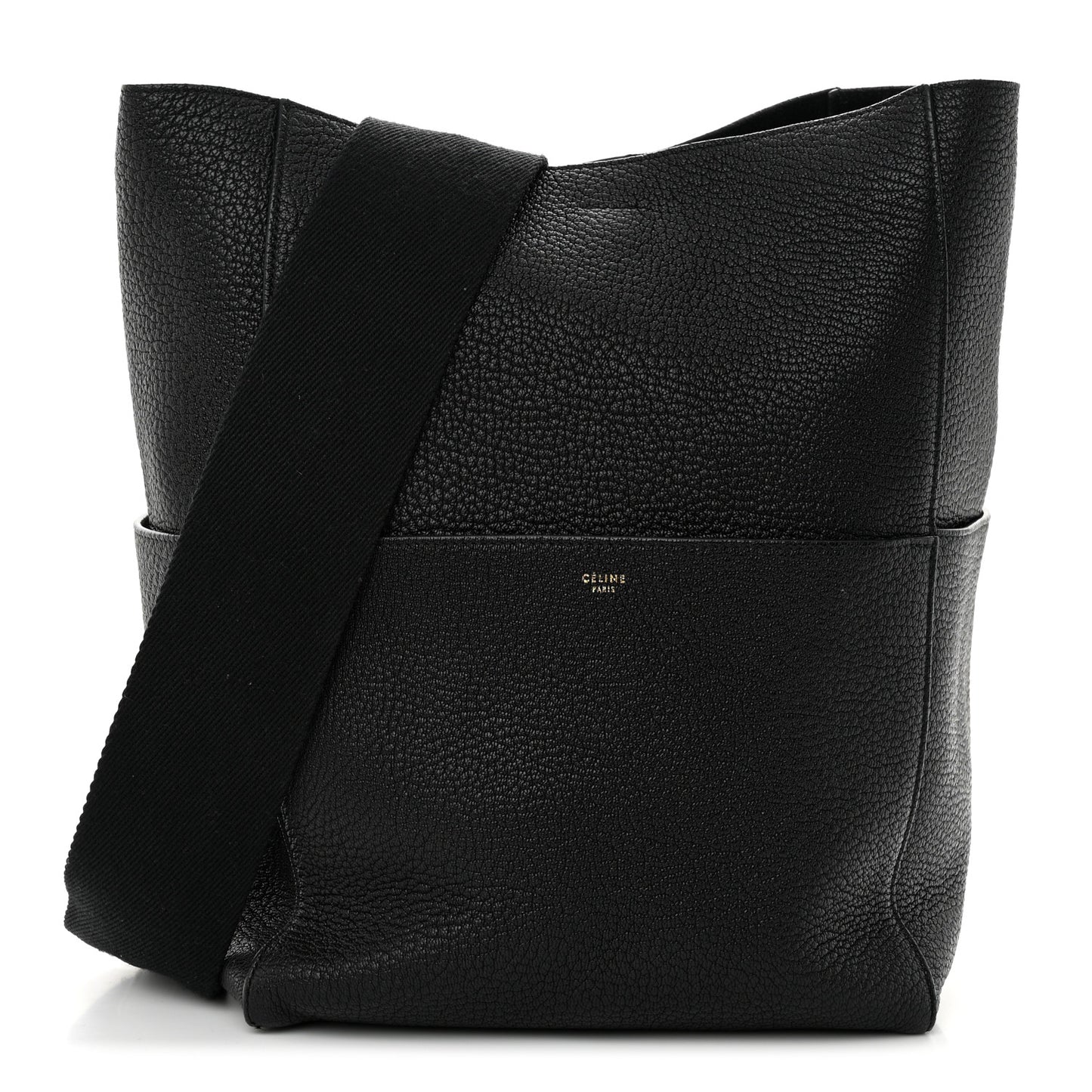 Soft Grained Calfskin Sangle Bucket Bag Black