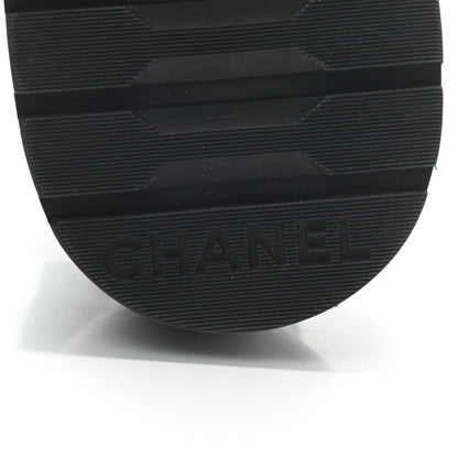 Chanel Lambskin Calfskin Quilted Lace Up Combat Boots 39 Navy Black 6 of 7