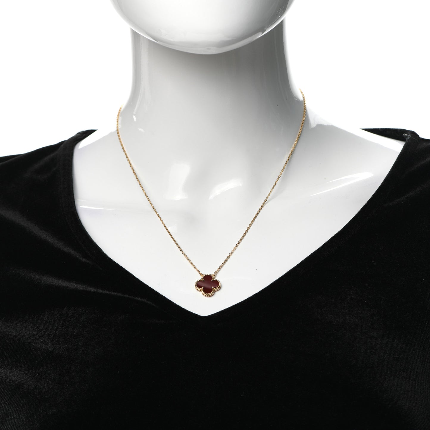 18K Yellow Gold Carnelian Vintage Alhambra Pendant Necklace