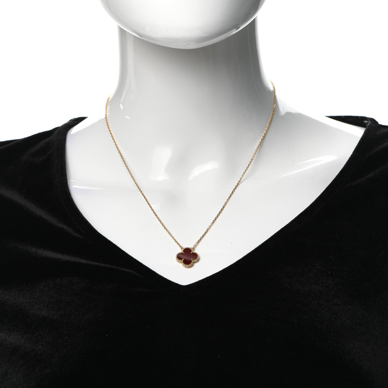 Van Cleef & Arpels 18K Yellow Gold Carnelian Vintage Alhambra Pendant Necklace 2 of 7