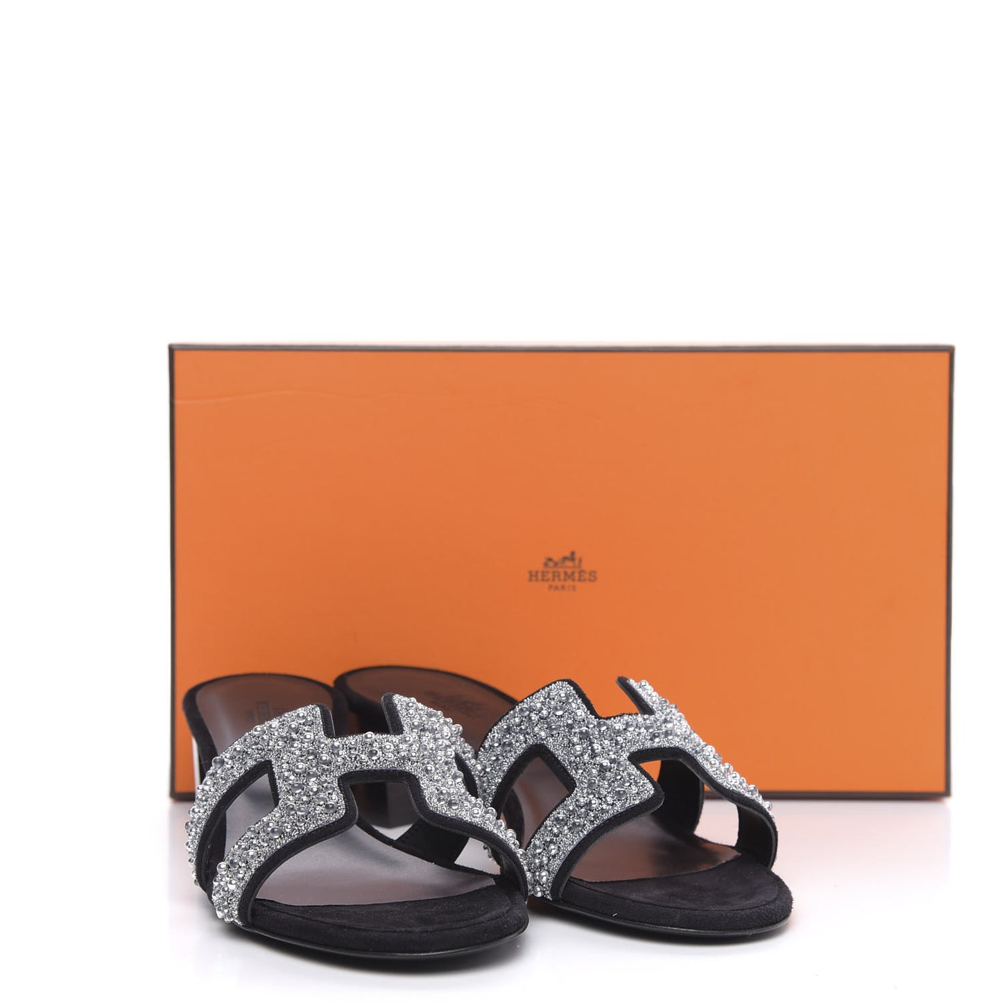 Suede Goatskin Crystal Oasis Sandals 38 Gris Argente Black
