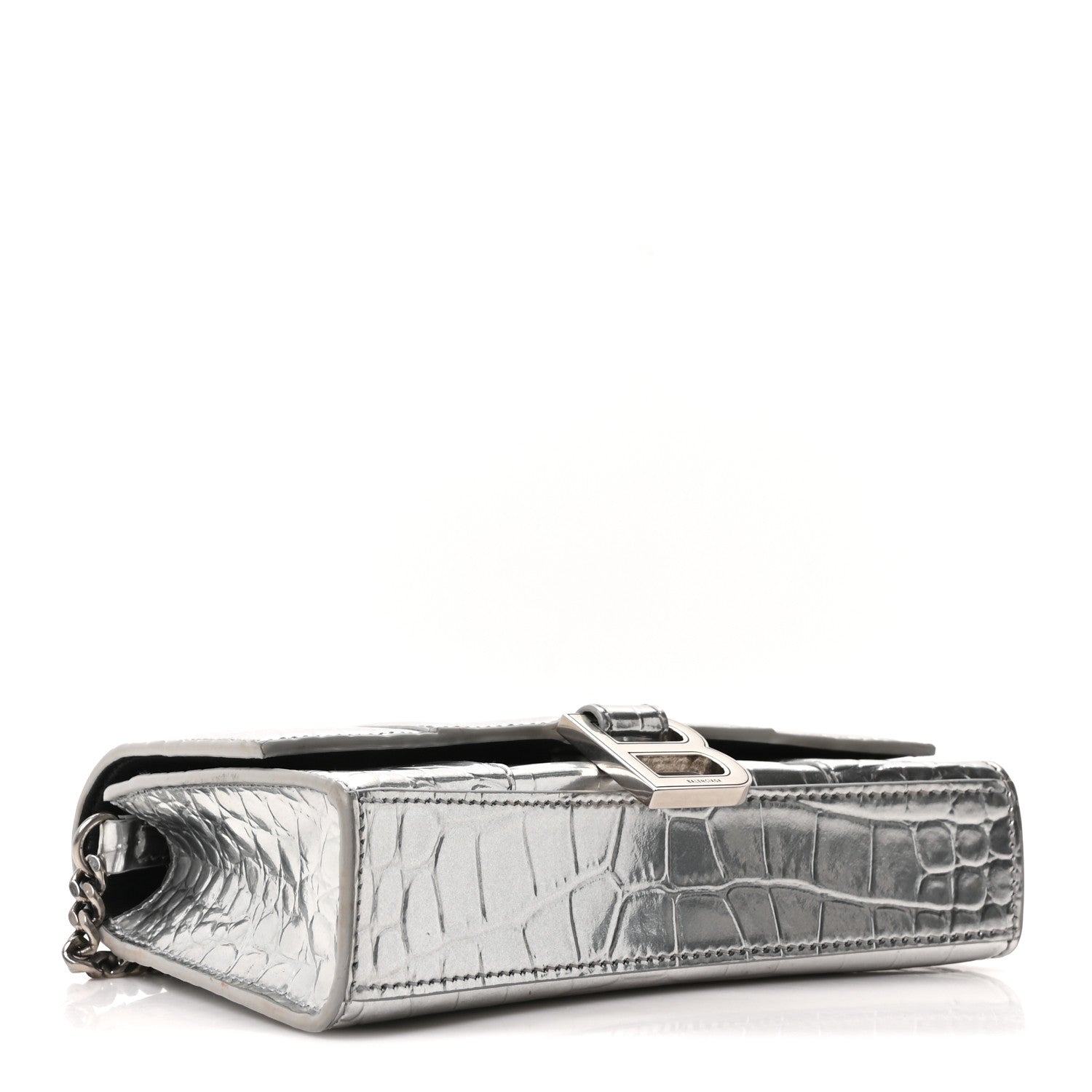 Balenciaga Metallic Calfskin Crocodile Embossed Hourglass Chain Bag Silver 3 of 8