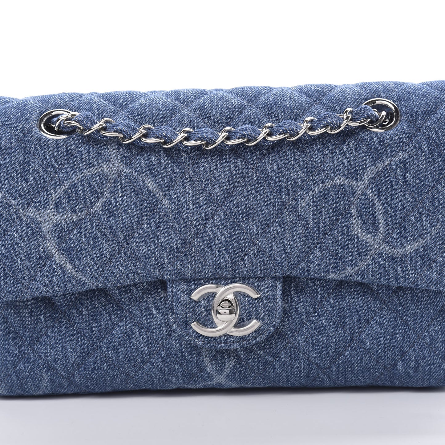 Denim Quilted CC Print Medium Single Flap Blue