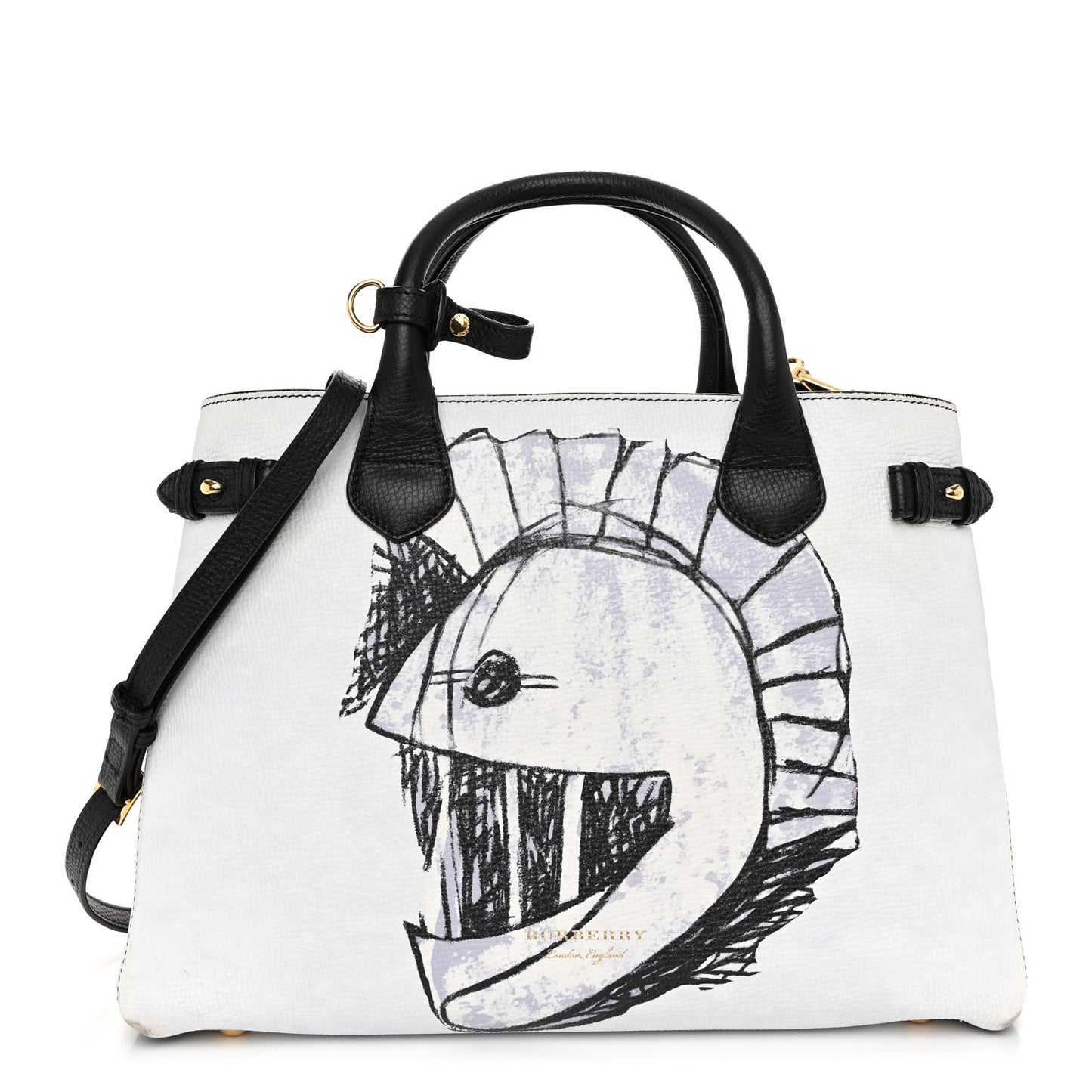Derby Calfskin House Check Pallas Head Print Medium Banner Tote Blue