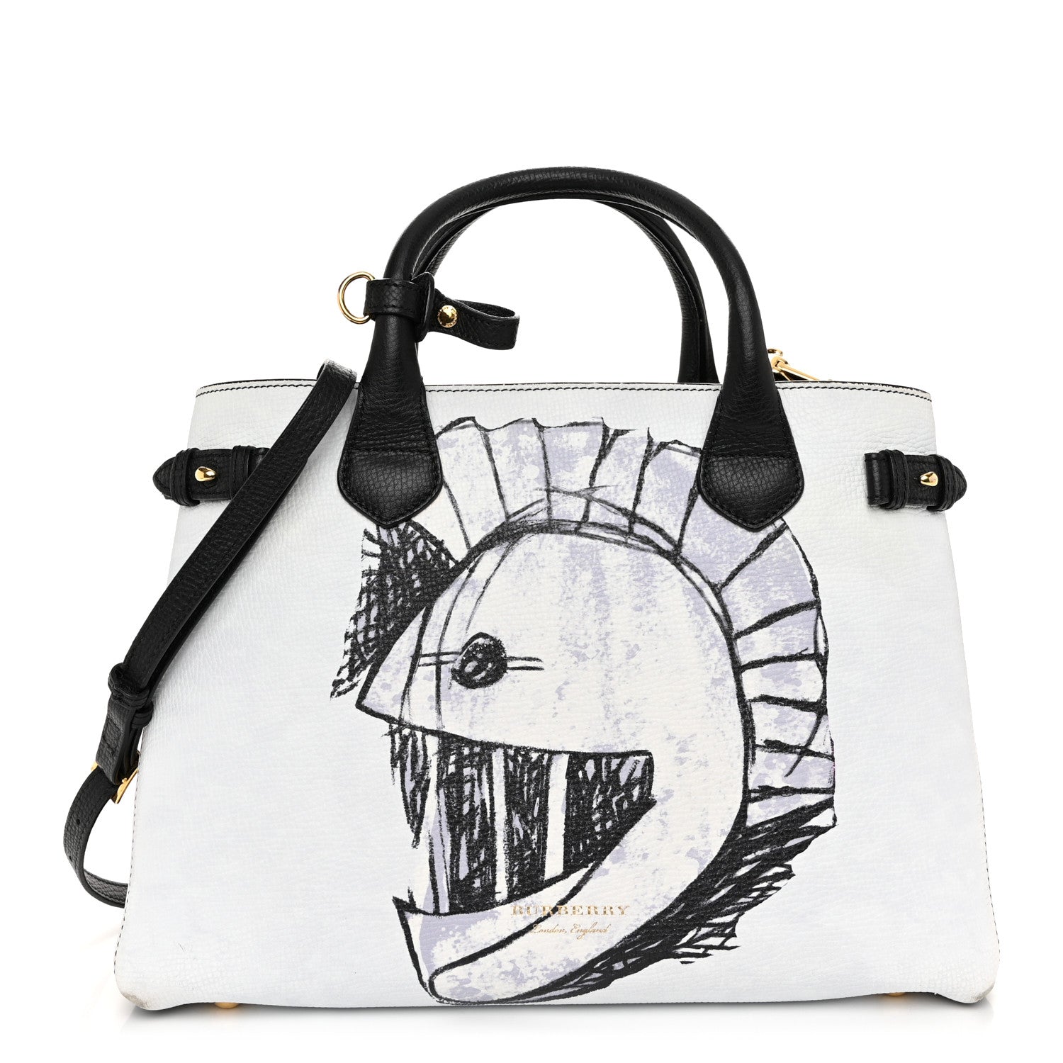Burberry Derby Calfskin House Check Pallas Head Print Medium Banner Tote Blue 1 of 12