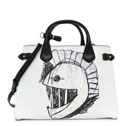 Burberry Derby Calfskin House Check Pallas Head Print Medium Banner Tote Blue 1 of 12