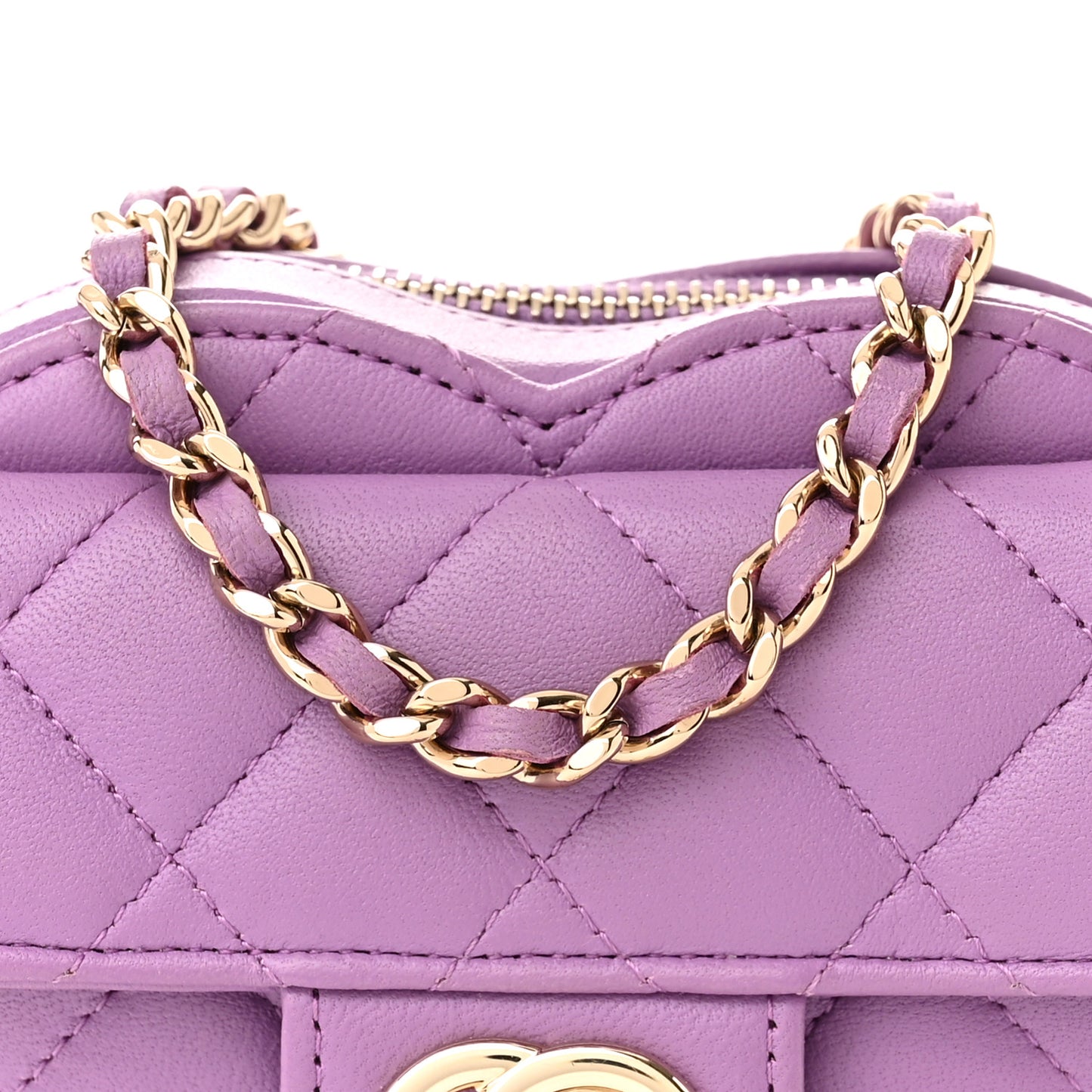Lambskin Quilted CC In Love Heart Clutch With Chain Purple
