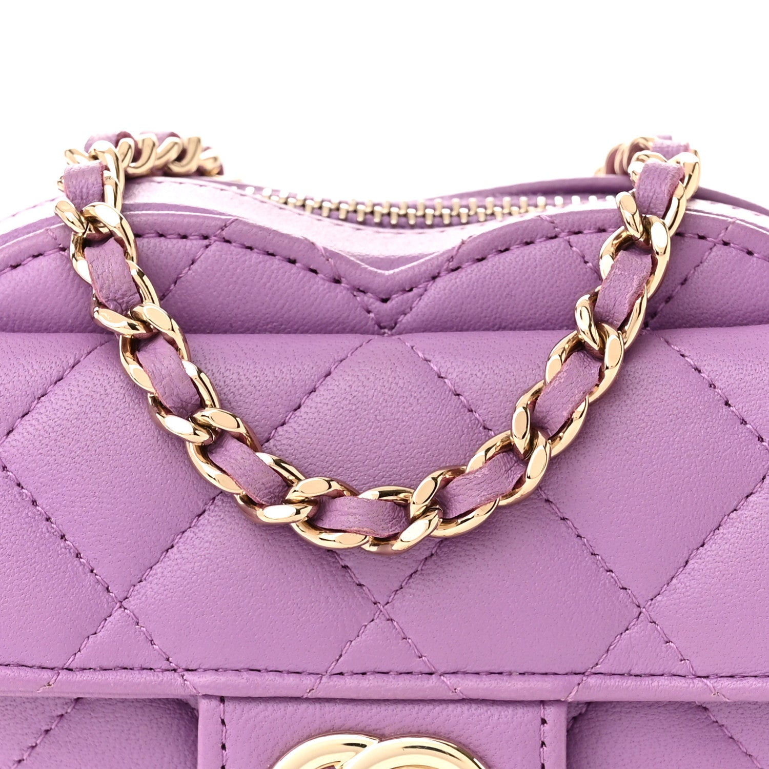 Chanel Lambskin Quilted CC In Love Heart Clutch With Chain Purple 8 of 10