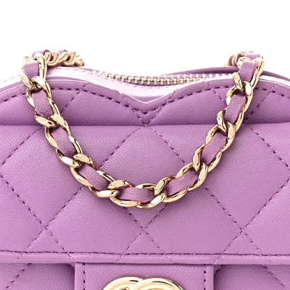 Chanel Lambskin Quilted CC In Love Heart Clutch With Chain Purple 8 of 10