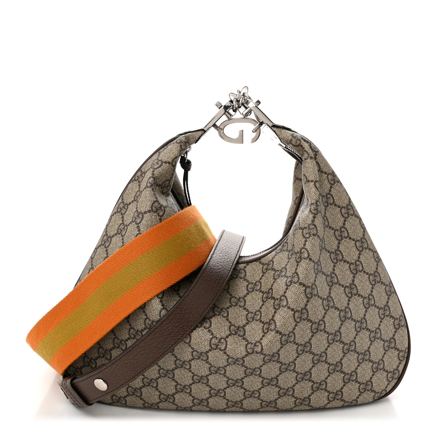 Gucci GG Supreme Monogram Textured Calfskin Web Large Attache Shoulder Bag Beige Ebony New Acero 1 of 10