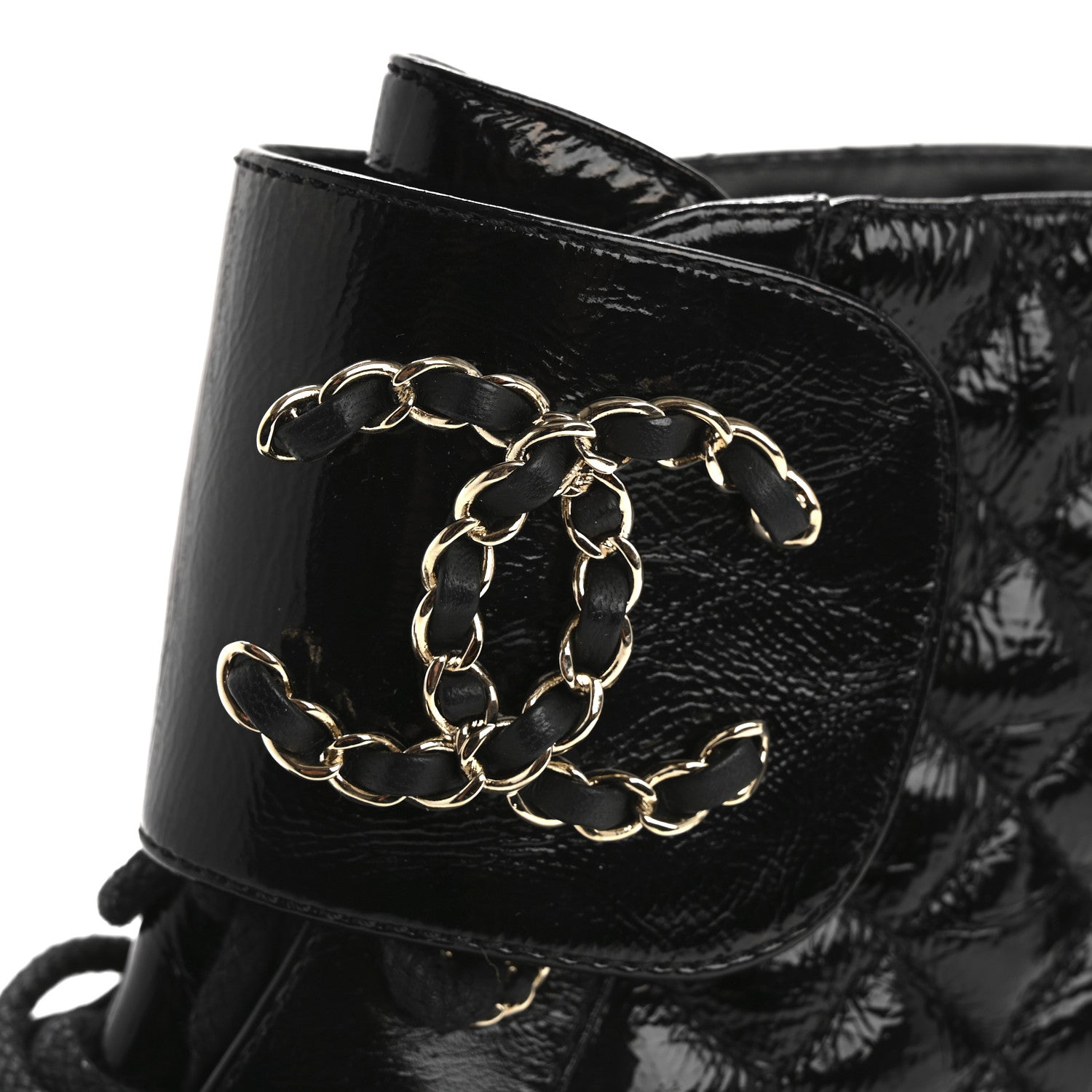 Chanel Shiny Lambskin Quilted Lace Up Combat Boots 37 Black 14 of 15