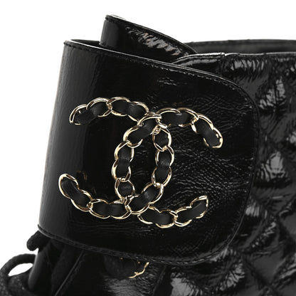Chanel Shiny Lambskin Quilted Lace Up Combat Boots 37 Black 14 of 15