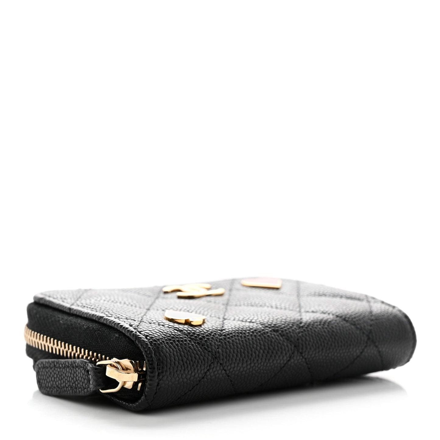 Caviar Enamel Coco Casino Quilted Zip Coin Purse Black