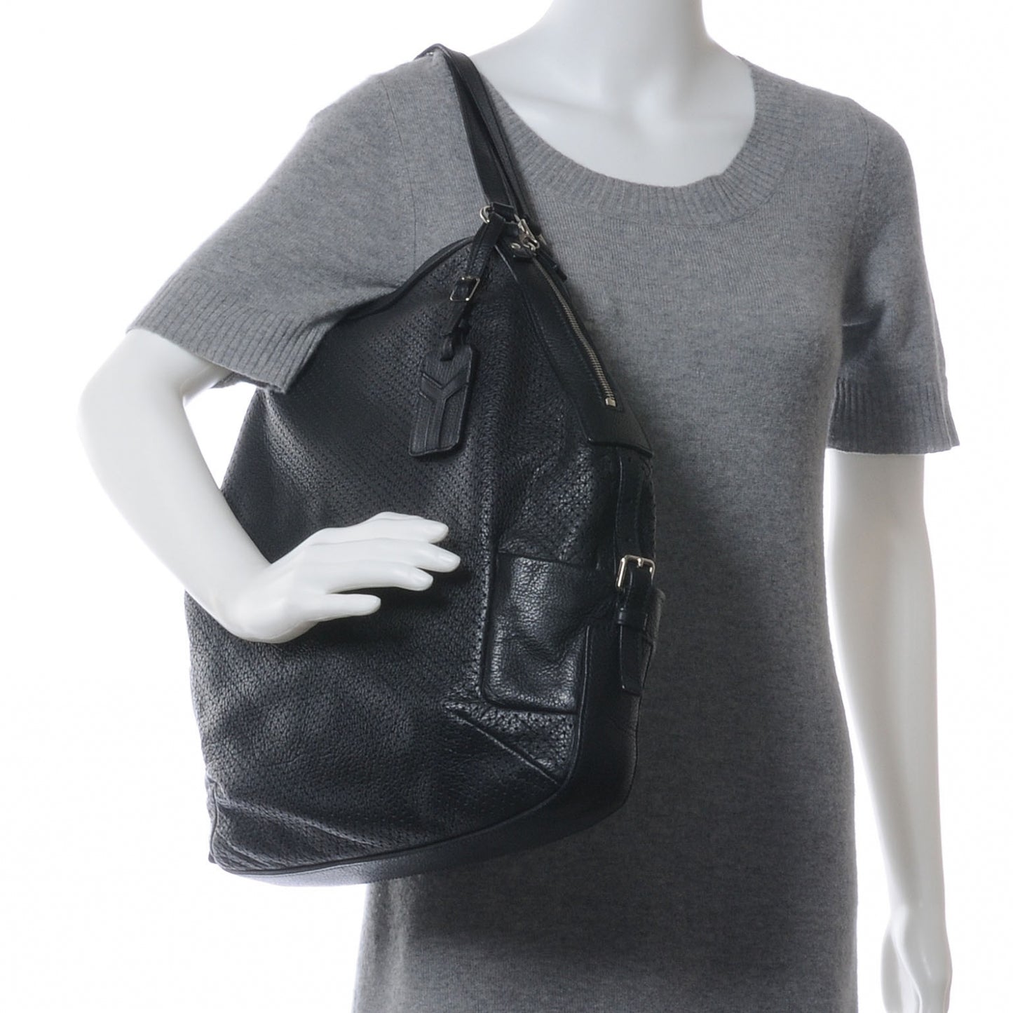 Perforated Leather Zipped Tote Black