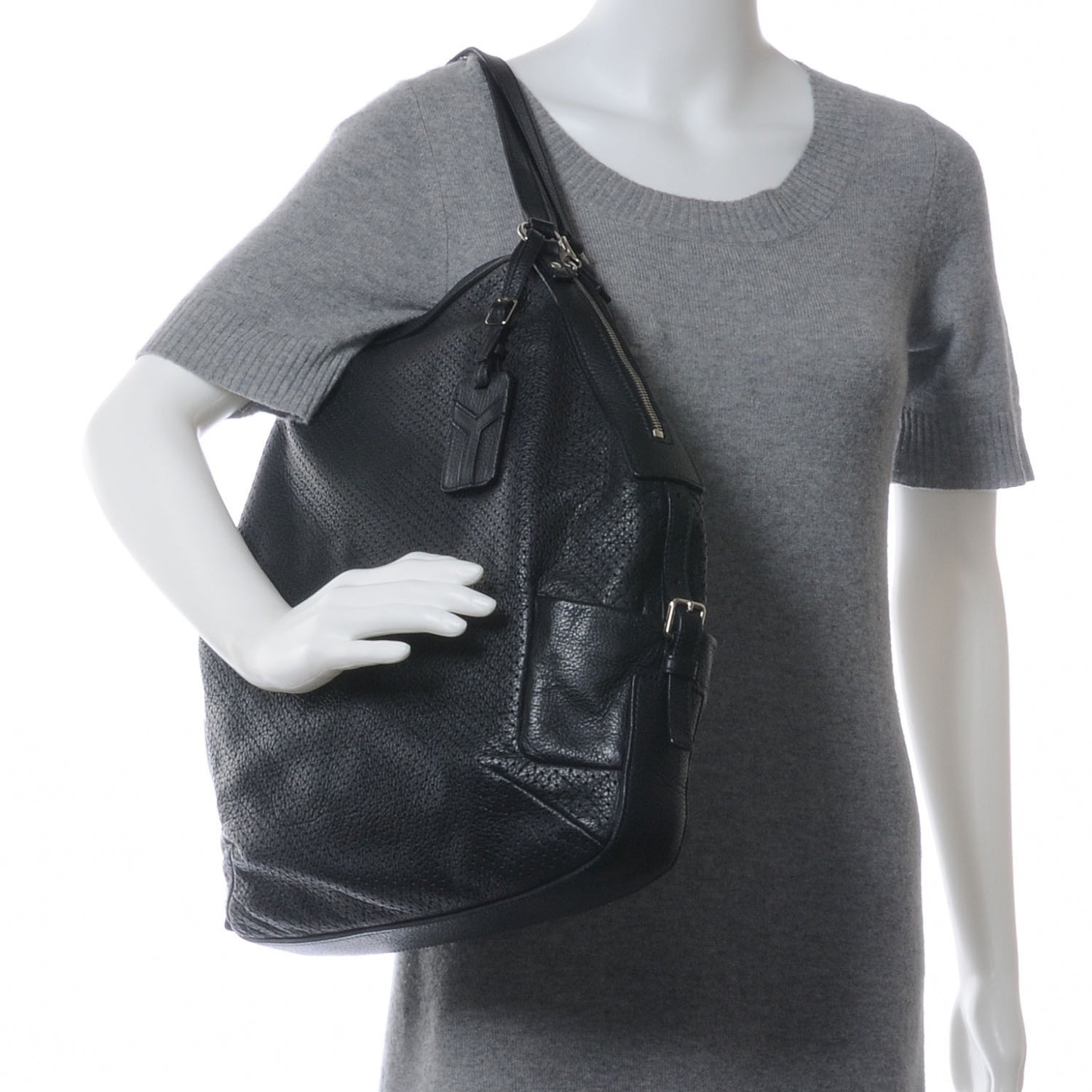 Saint Laurent Perforated Leather Zipped Tote Black 2 of 7
