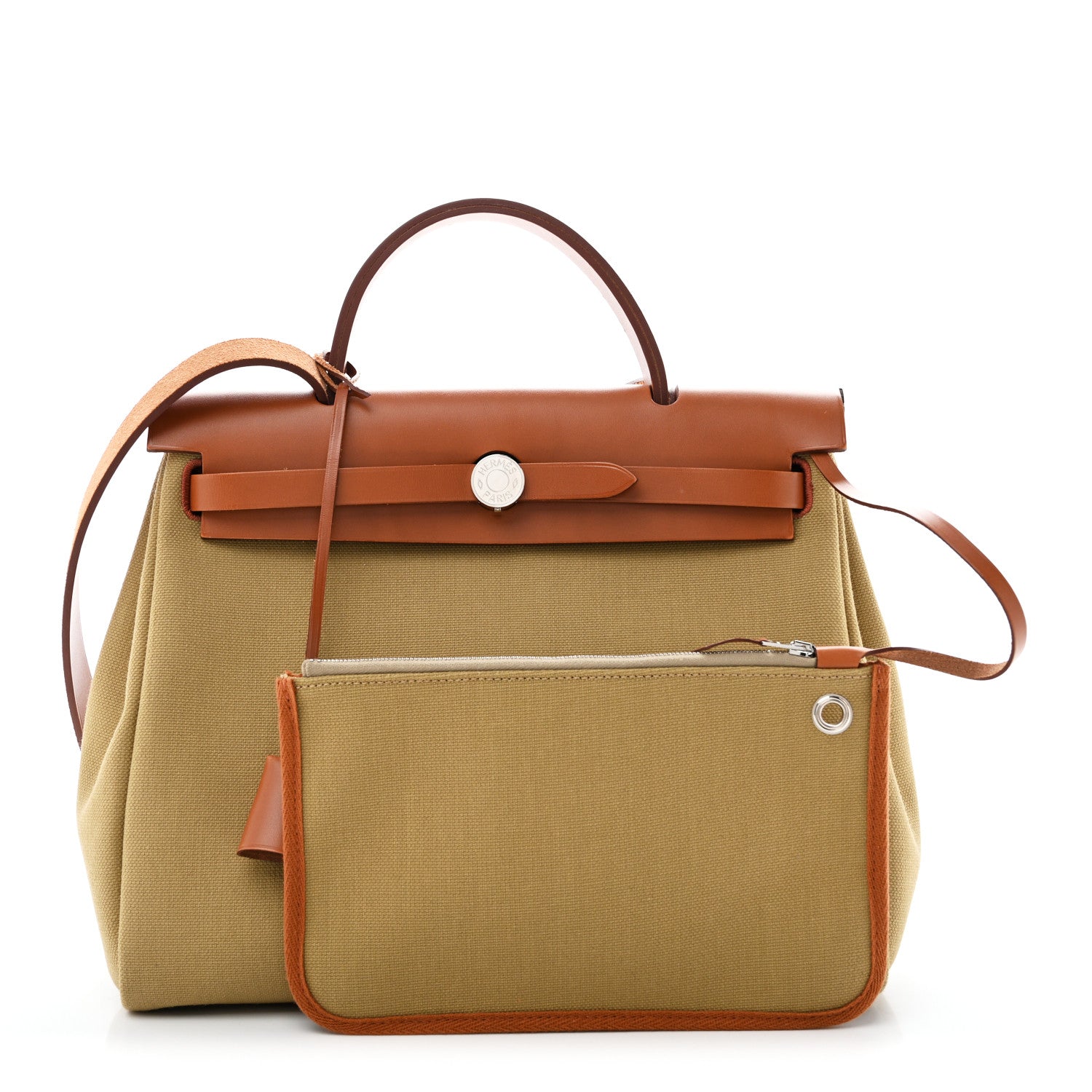 Hermes Military Toile Vache Hunter Herbag Zip Retourne 31 PM Poussiere Fauve 3 of 14