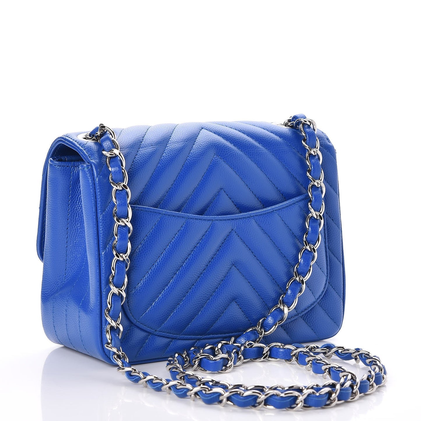 Caviar Chevron Quilted Mini Square Flap Blue