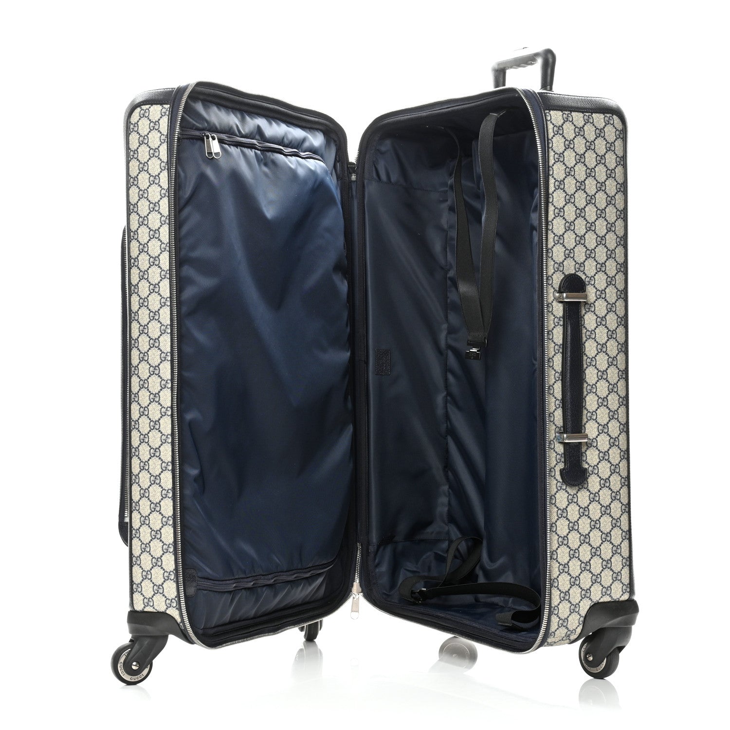 Gucci GG Supreme Monogram Textured Dollar Calfskin Web Large Savoy Trolley Suitcase Beige Blue 4 of 10