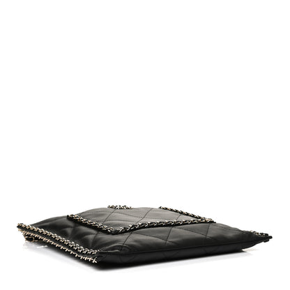 Chanel Calfskin Quilted Chain Flat Tote Black 4 of 12