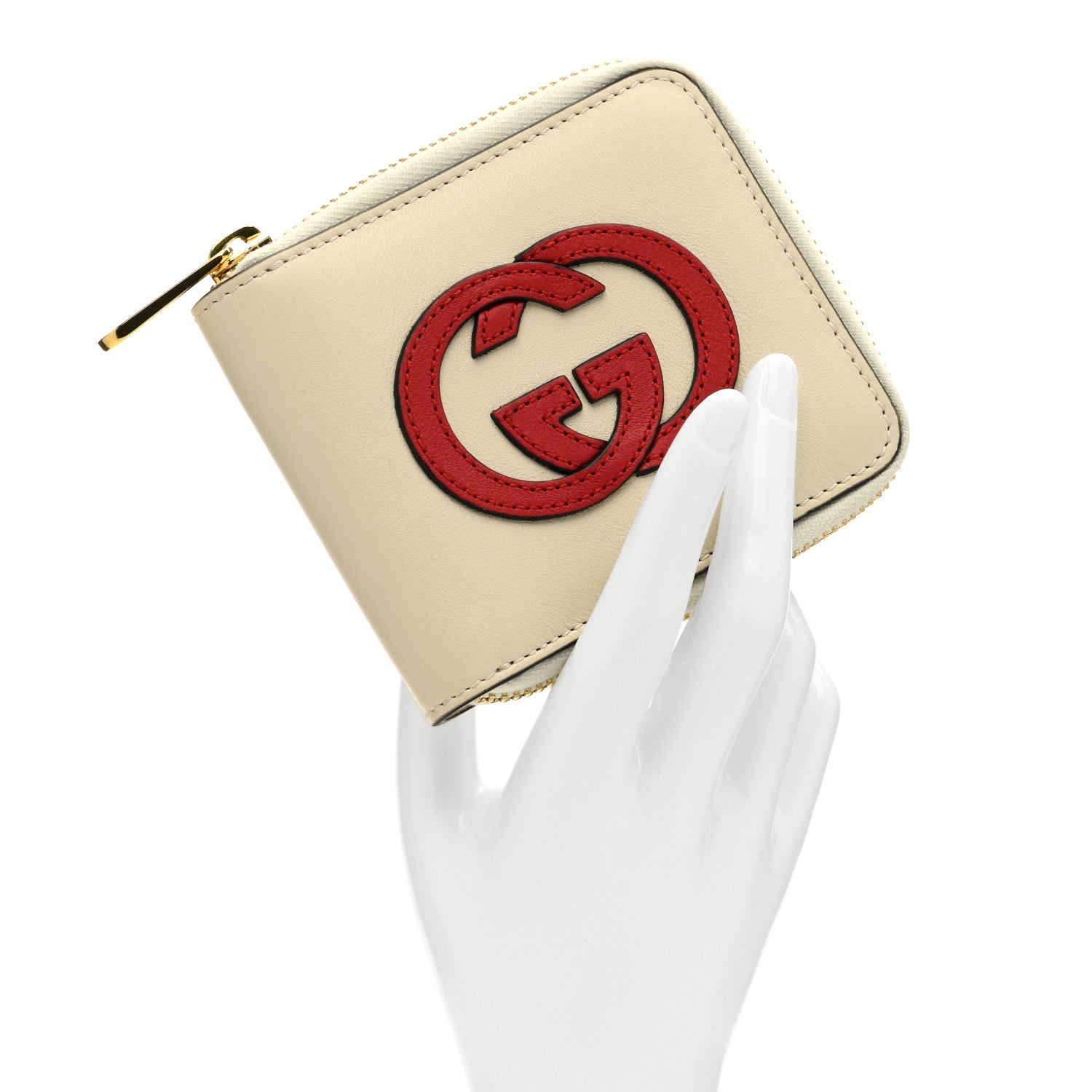 Gucci Vitello Eclipse Interlocking G Zip Around Card Case Wallet Mystic White Hibiscus Red 2 of 7