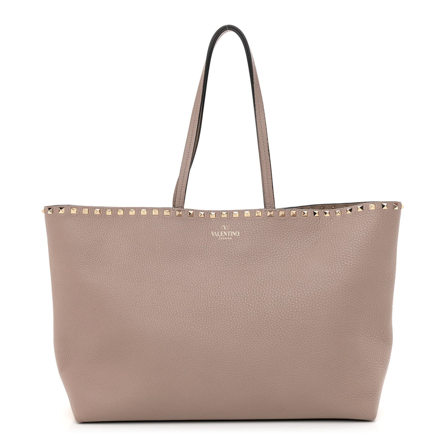 Grained Calfskin Rockstud Shoulder Tote Poudre
