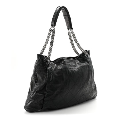Chanel Lambskin Quilted Chain Shopper Tote Black 3 of 10