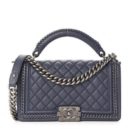 Chanel Calfskin Quilted Medium Top Handle Boy Flap Blue 1 of 10