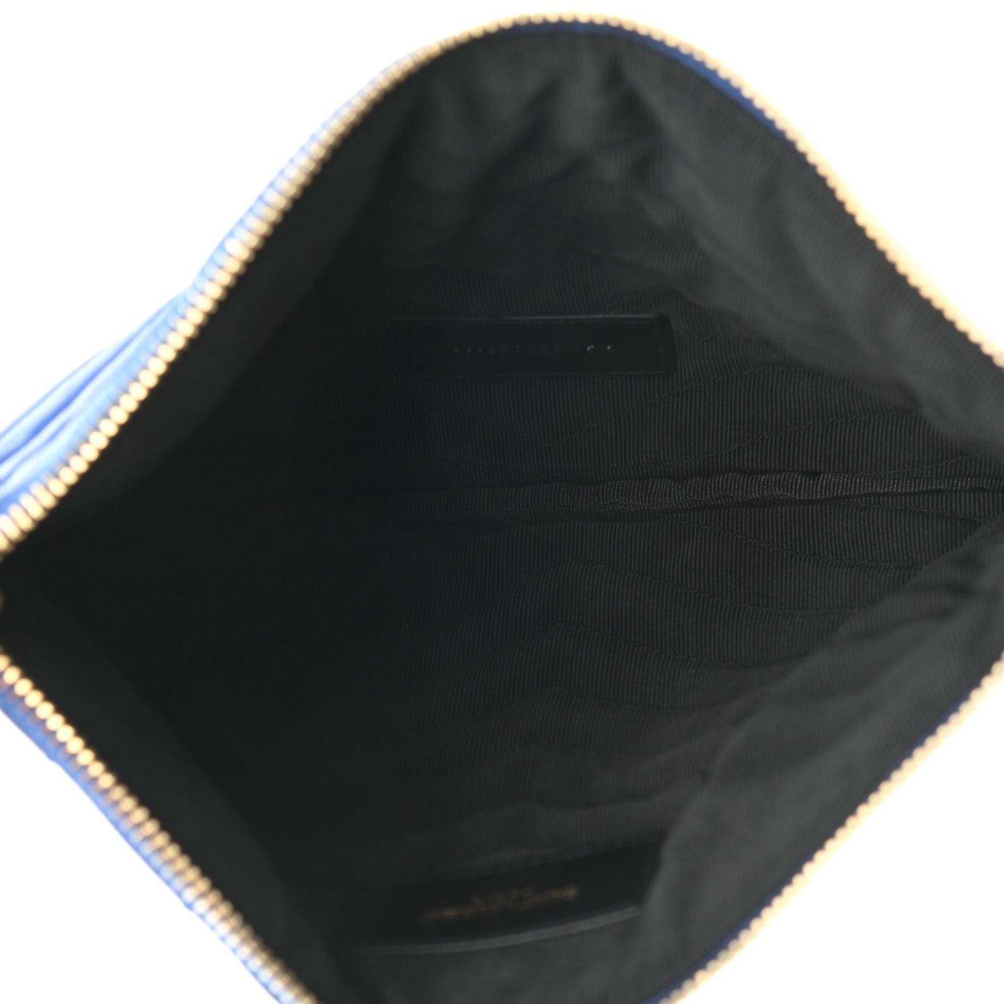 Calfskin Matelasse Chevron Monogram Zip A5 Pouch Blue Majorelle