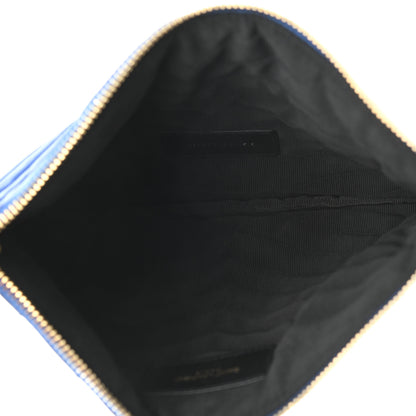 Saint Laurent Calfskin Matelasse Chevron Monogram Zip A5 Pouch Blue Majorelle 5 of 11