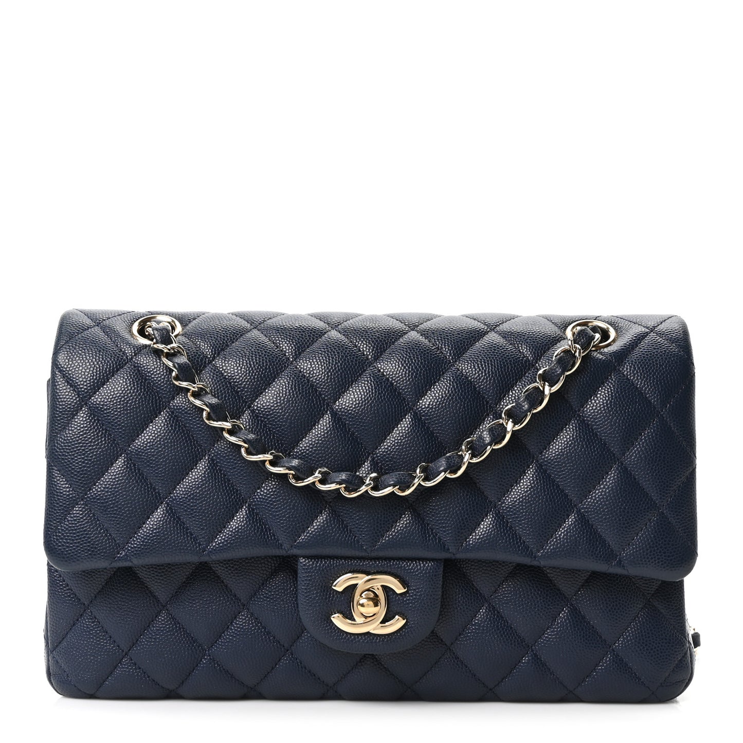 Caviar Quilted Medium Double Flap Navy