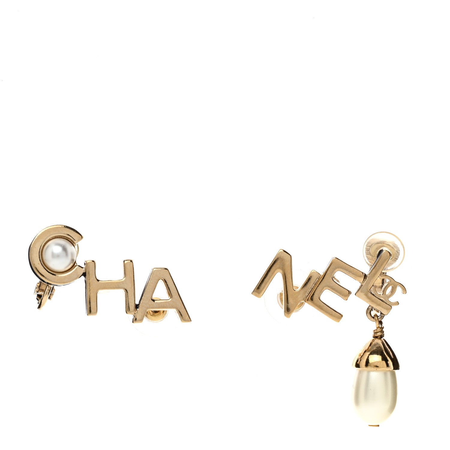 Chanel Pearl Cha Nel Drop Earrings White Gold 1 of 5