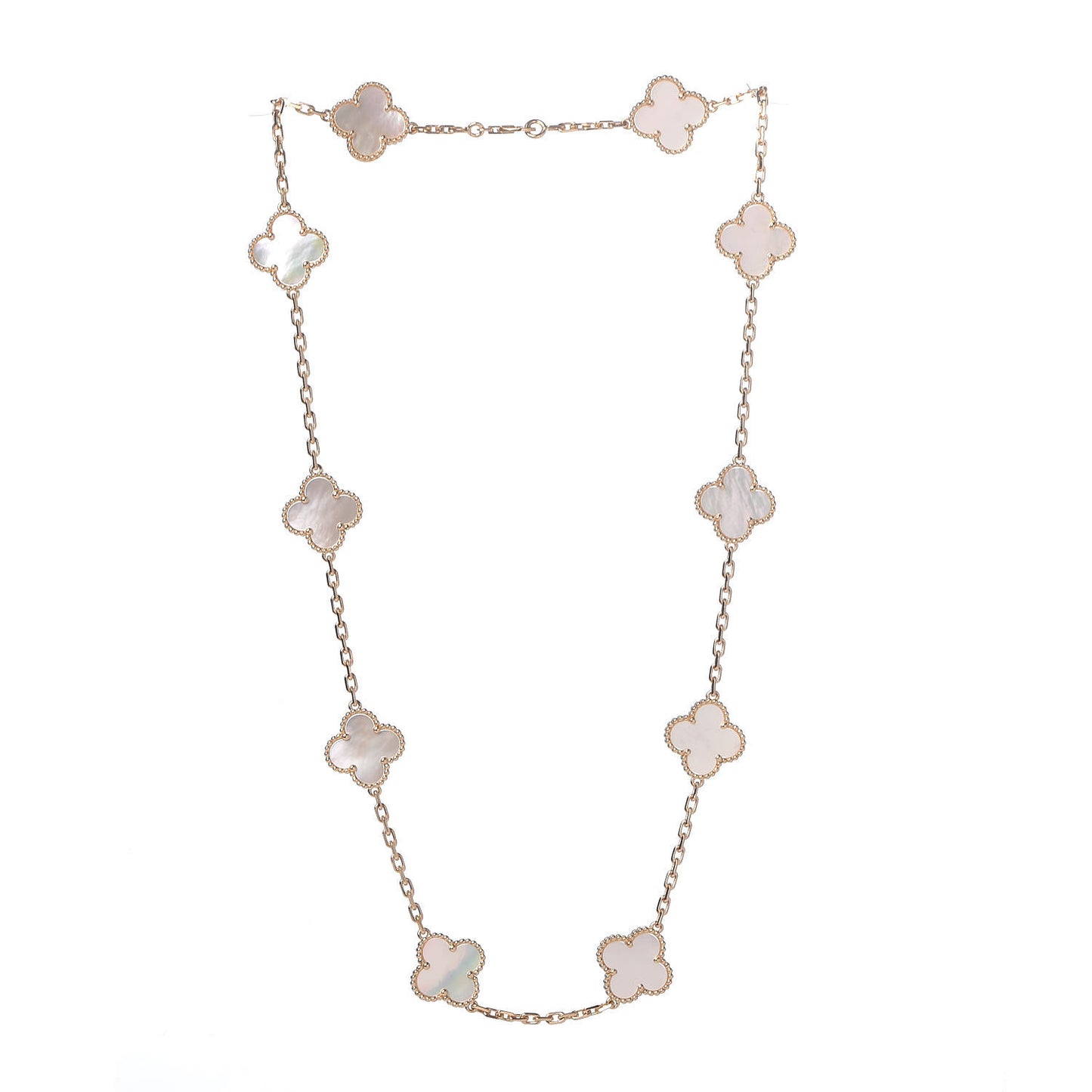 18K Yellow Gold Mother of Pearl 10 Motifs Vintage Alhambra Necklace