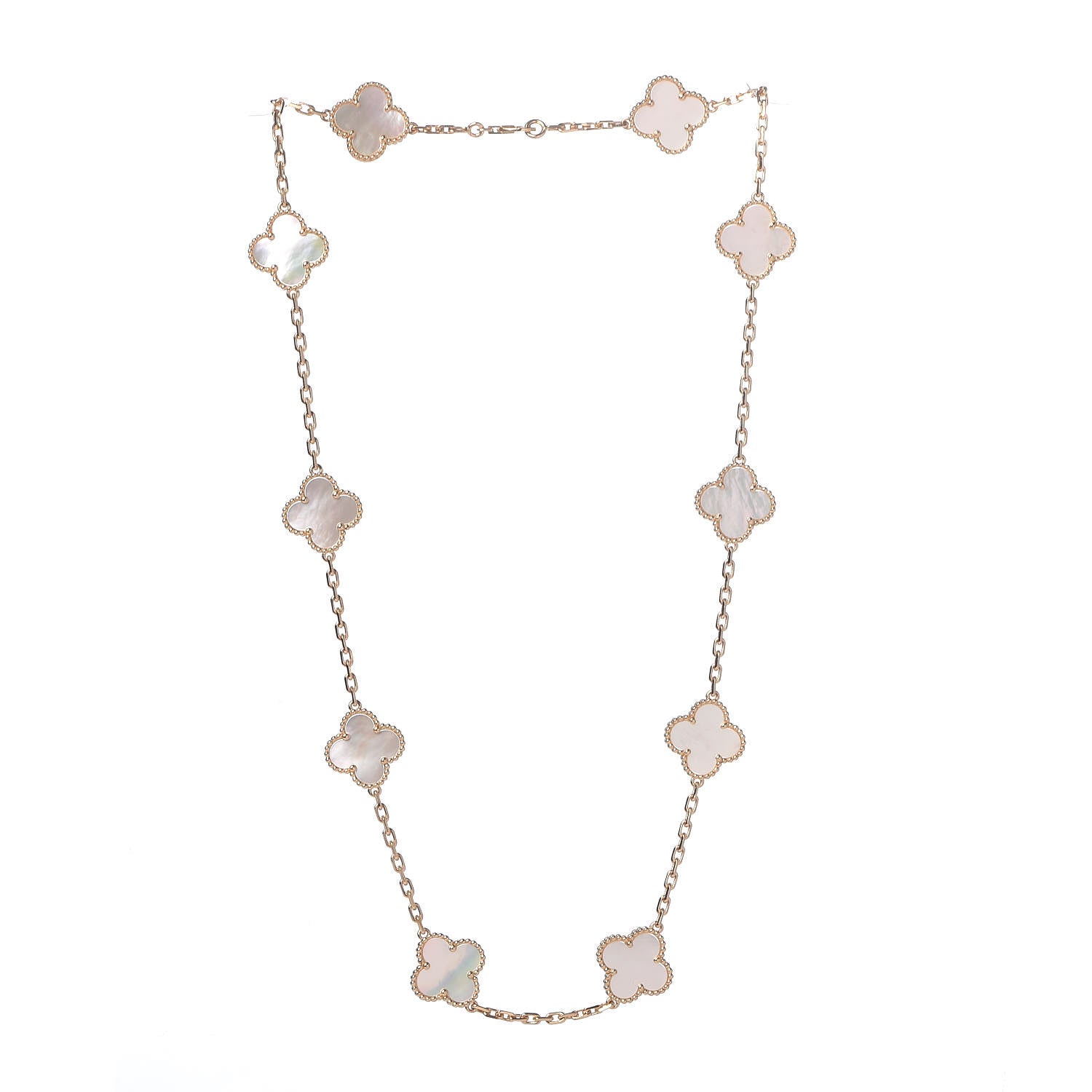 Van Cleef & Arpels 18K Yellow Gold Mother of Pearl 10 Motifs Vintage Alhambra Necklace 3 of 7