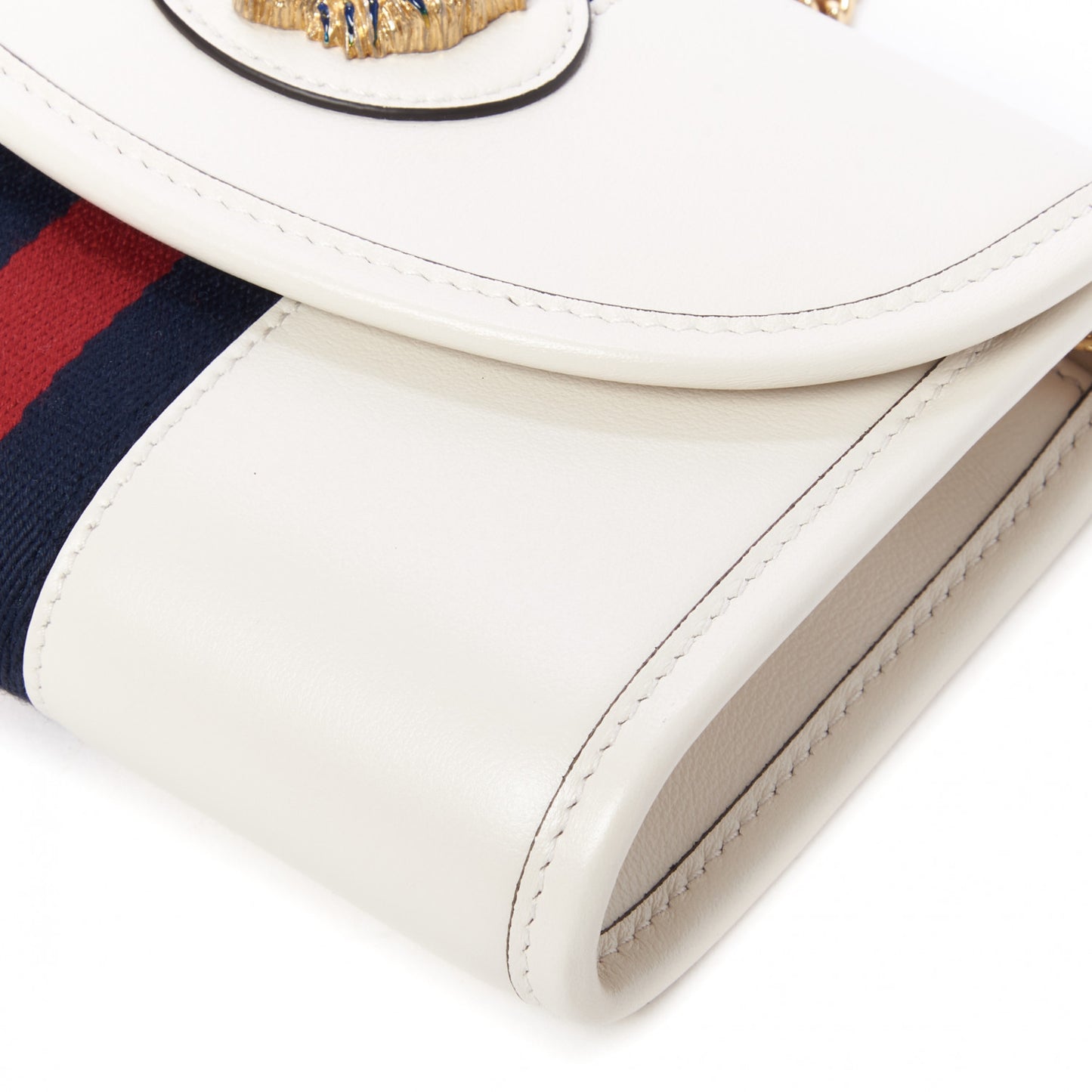 Textured Calfskin Web Mini Rajah Slim Flap Shoulder Bag Mystic White