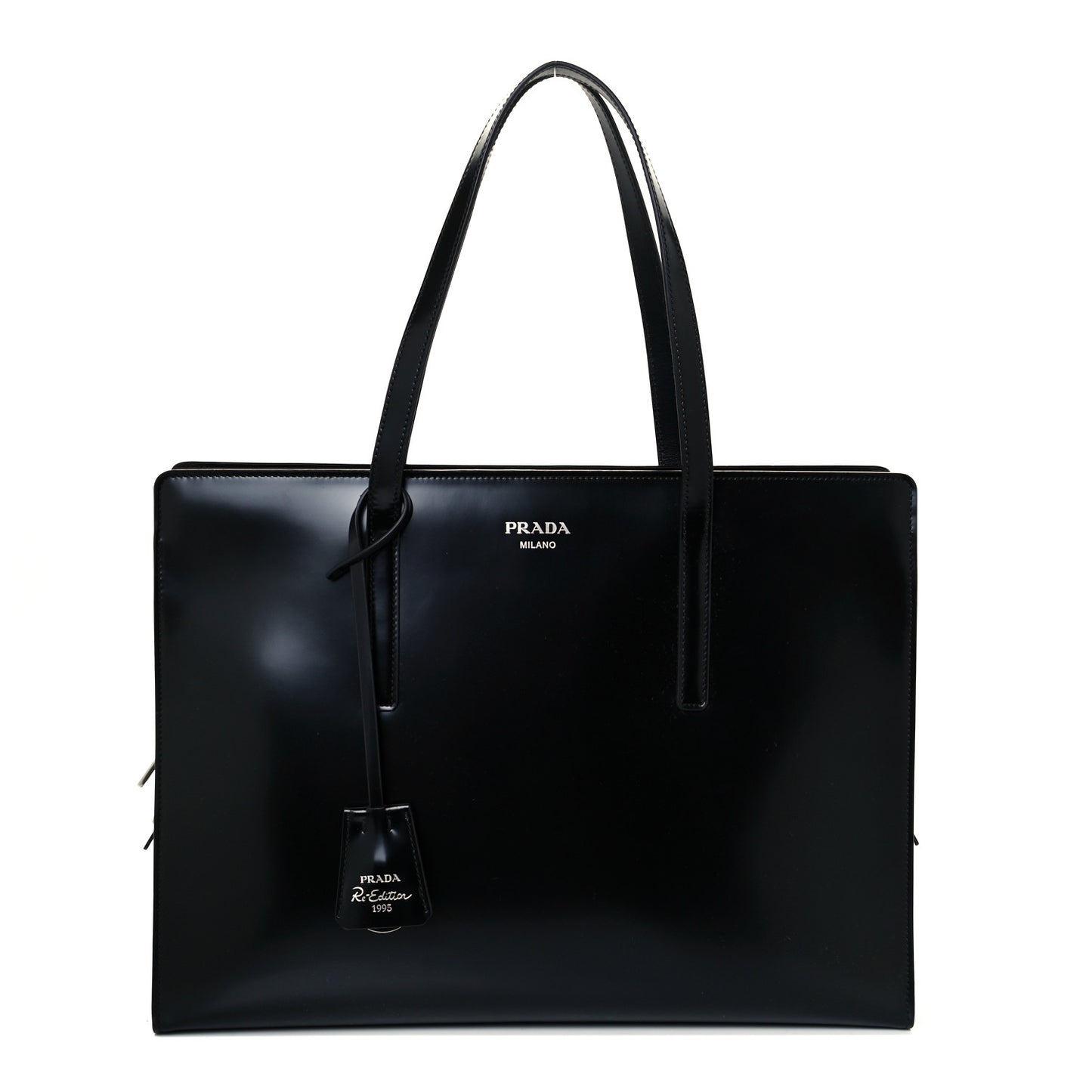 Spazzolato Large Re-Edition 1995 Double Handle Handbag Black