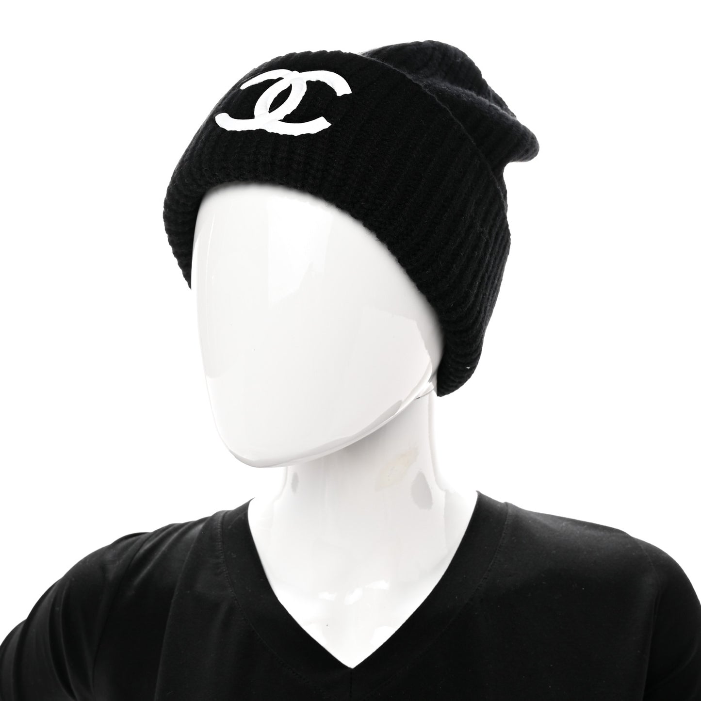 Wool Cashmere CC Beanie Hat Light Black White
