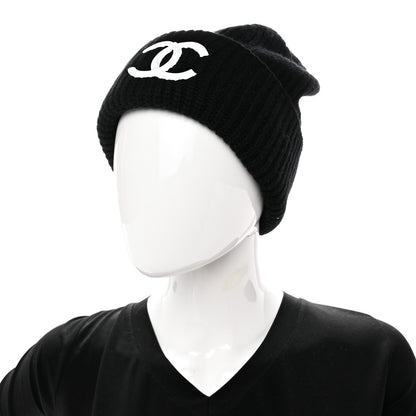 Chanel Wool Cashmere CC Beanie Hat Light Black White 2 of 4