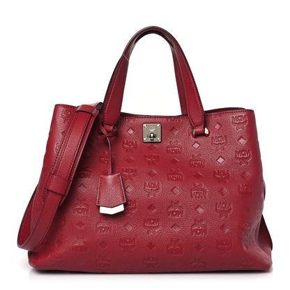 MCM Calfskin Ottomar Monogram Large Essential Tote Red 1 of 10