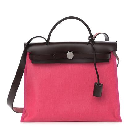 Hermes Toile H Berline Vache Hunter Herbag Zip 31 PM Rouge Sellier Rose Shocking 3 of 12